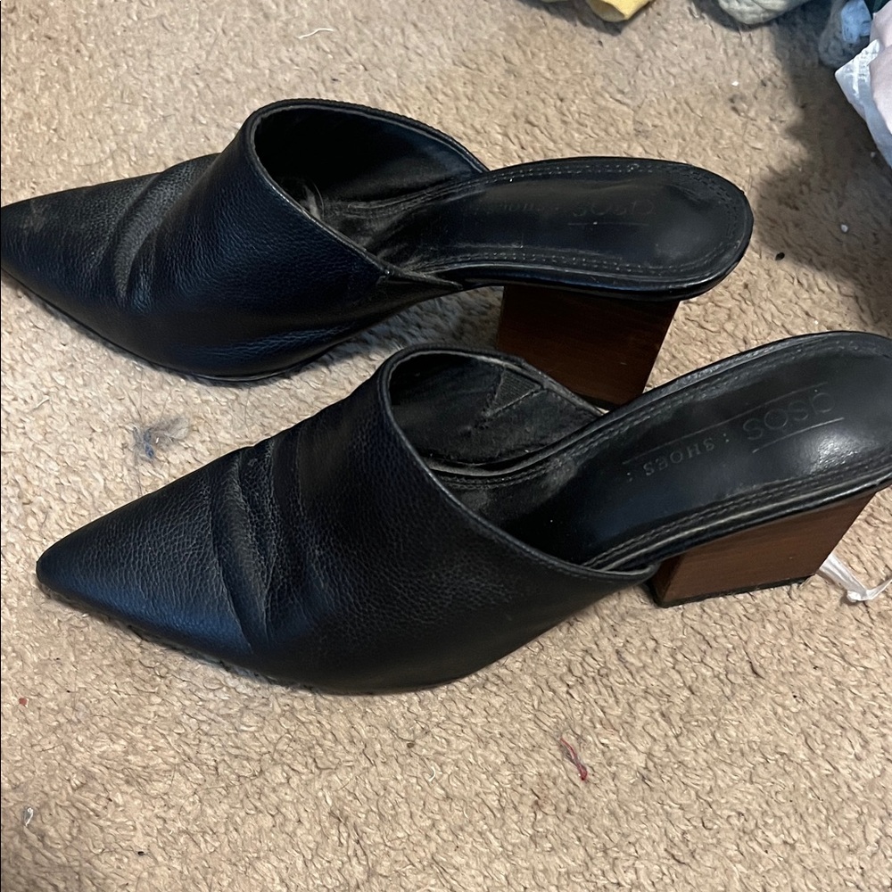 ASOS Black Leather Mules with Block Heel